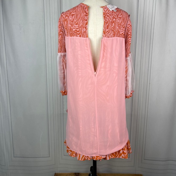 Cinq a Sept-Rika Mini Dress-Billow Sleeve/Animal Print -‎ Pink/Orange-Size 6 - Picture 13 of 16